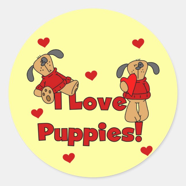 Sticker Rond J'aime des T-shirts et des cadeaux de chiots (Devant)