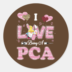 Sticker Rond J'Aime Être PCA Gnome Infirmière de Pâques 