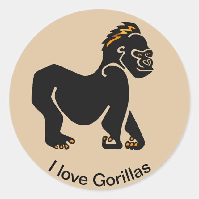Sticker Rond J'aime GORILLAS - Amoureux des animaux - faune (Devant)