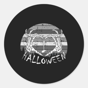 Sticker Rond J'Aime Halloween Funny Bone Mains Crâne Coeur Rétr