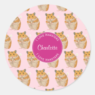 Sticker Rond J'aime Hamsters Motif Hamster Rose
