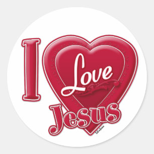 Sticker Rond J'aime Jésus Coeur Rouge
