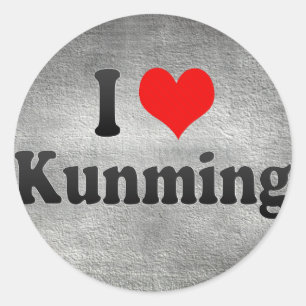 Sticker Rond J'Aime Kunming, Chine. Wo Ai Kunming, Chine