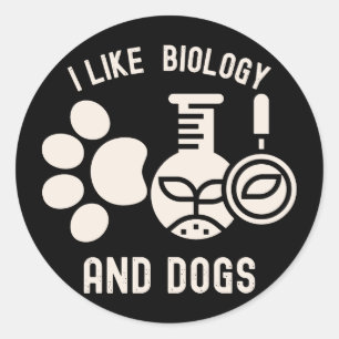 Sticker Rond J'aime la biologie et les chiens, Étudiant en biol