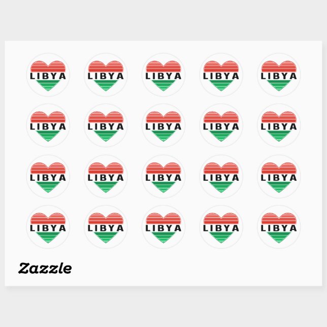 Sticker Rond J'aime la Libye, le coeur libyen (Feuille)