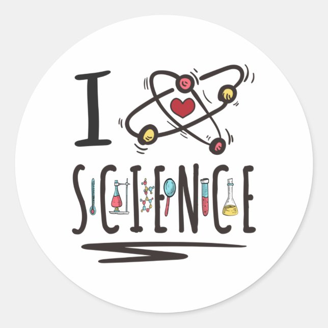 Sticker Rond J'aime la science (Devant)