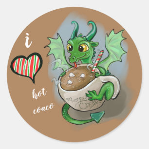 Sticker Rond J'AIME la tasse chaude de Noël de dragon de béb