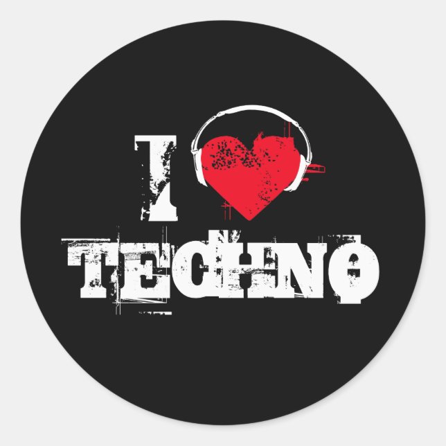 Sticker Rond J'aime la techno (Devant)