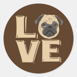 Sticker Rond J'aime le Carlin drôle