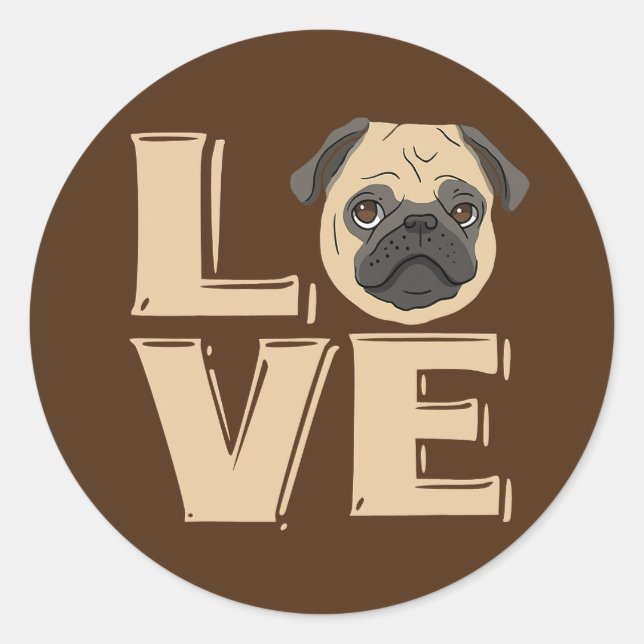 Sticker Rond J'aime le Carlin drôle (Devant)