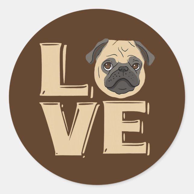 Sticker Rond J'aime le Carlin drôle (Devant)