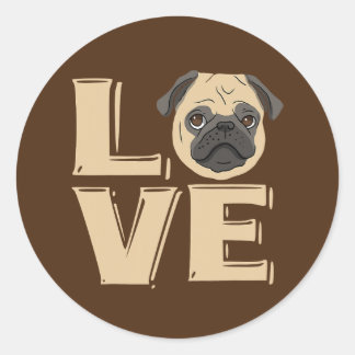 Sticker Rond J'aime le Carlin drôle