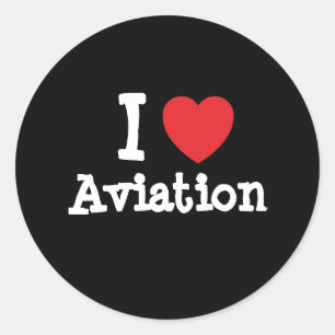 Sticker Rond J'aime le coeur d'aviation personnalisé