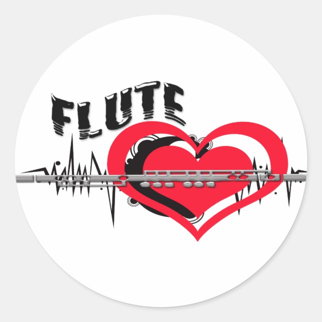 Sticker Rond J'aime le coeur de la Flûte (Devant)