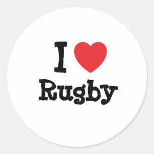 Sticker Rond J'aime le coeur Rugby personnalisé