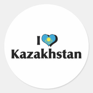 Sticker Rond J'aime le drapeau du Kazakhstan
