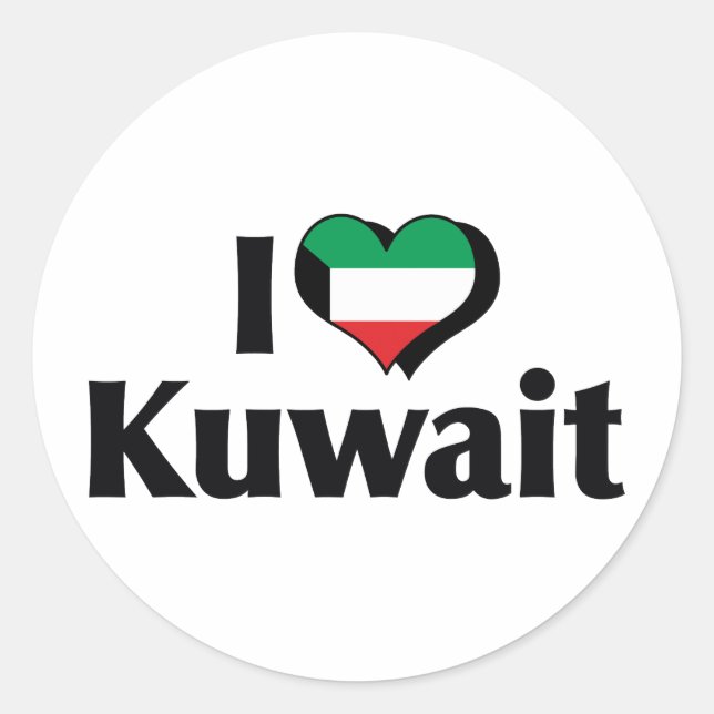 Sticker Rond J'aime le drapeau du Koweït (Devant)
