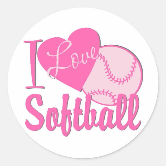 Sticker Rond J'Aime Le Softball Rose (Devant)