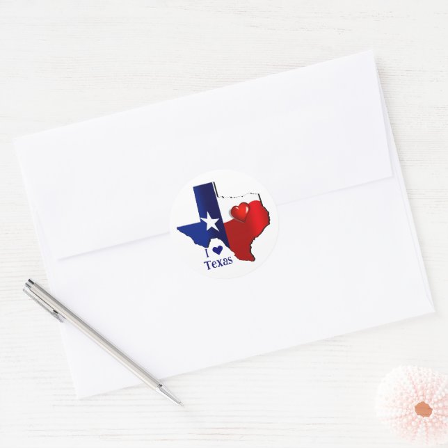 Sticker Rond J'aime le Texas (Enveloppe)