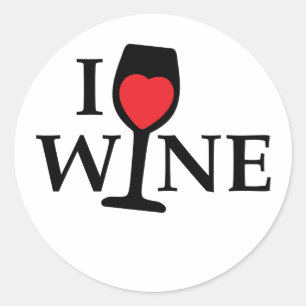 Sticker Rond J'aime le vin au coeur rouge