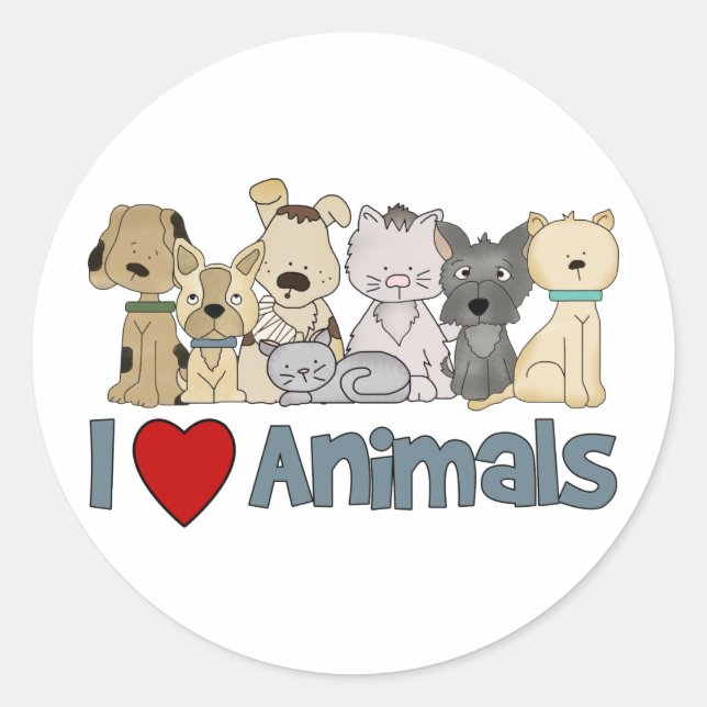Sticker Rond J'aime les animaux (Devant)