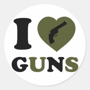 Sticker Rond J'aime les armes à feu