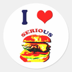 Sticker Rond J'Aime Les Burgers Sérieux
