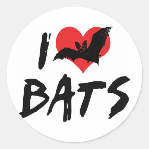 Sticker Rond J'aime les chauves-souris cœur