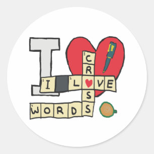 Sticker Rond J'Aime Les Mots Croisés Puzzles