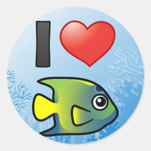 Sticker Rond J'aime les poissons-anges de la Reine