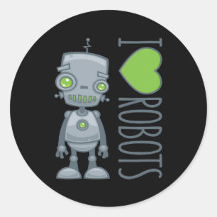 Sticker Rond J'aime les robots
