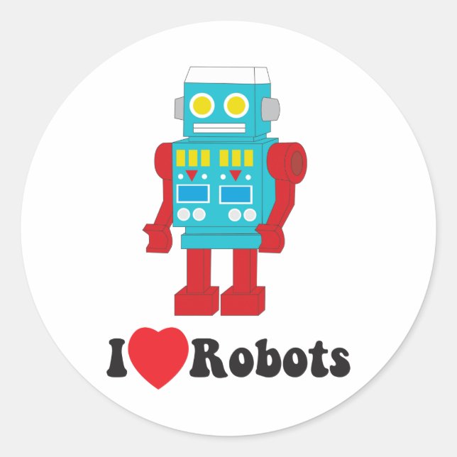 Sticker Rond J'Aime Les Robots ! (Devant)