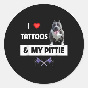 Sticker Rond J'Aime Les Tatouages Et Mon Pittie Chien Pitbull M