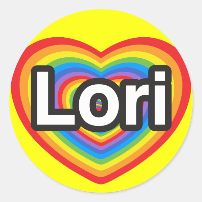 Sticker Rond J'aime Lori. Je t'aime Lori. Cœur (Devant)