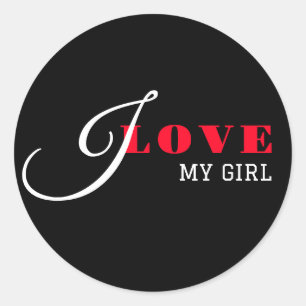 Sticker Rond J'aime ma fille (ajoutez votre texte) Noir Valenti