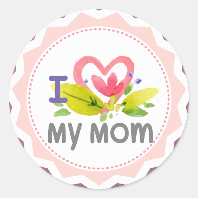 Sticker Rond J'aime ma mère fleur de coeur Starburst (Devant)