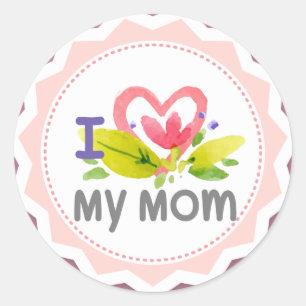 Sticker Rond J'aime ma mère fleur de coeur Starburst