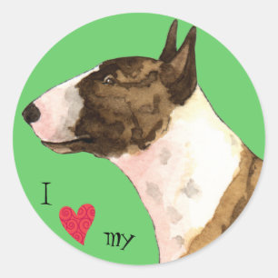 Sticker Rond J'aime ma mini Bull Terrier