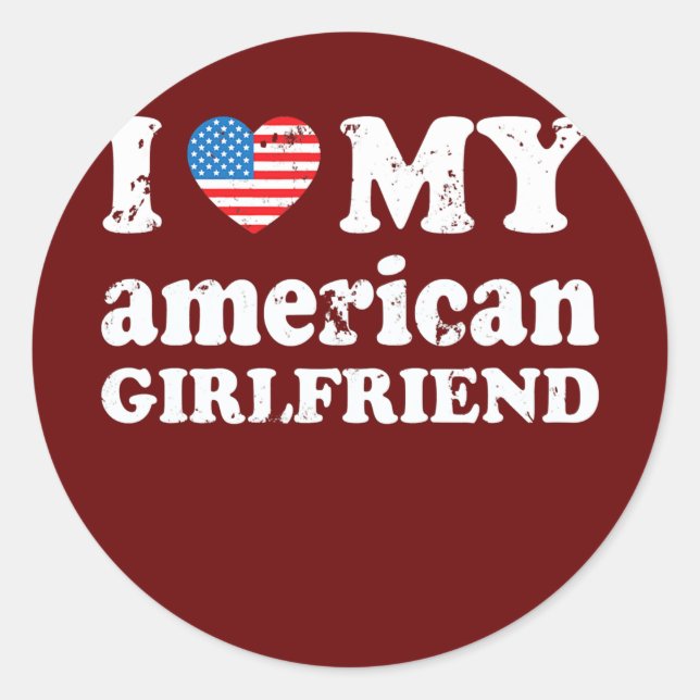 Sticker Rond J'aime ma petite amie américaine (Devant)