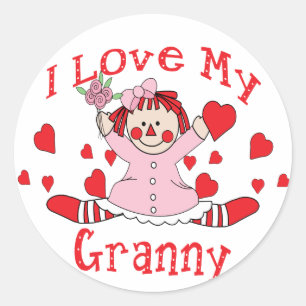 Sticker Rond J'aime ma poupée et coeurs de chiffon de mamie