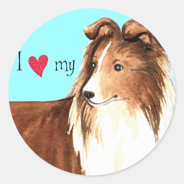 Sticker Rond J'aime ma Sheltie (Devant)
