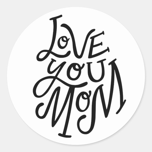 Sticker Rond J'aime maman. Jour des mères en noir blanc (Devant)