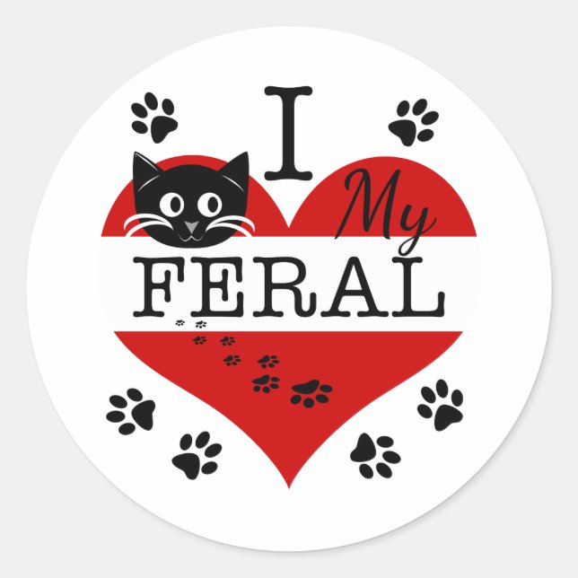 Sticker Rond J'aime mes chats feral Empreintes de pattes Sticke (Devant)