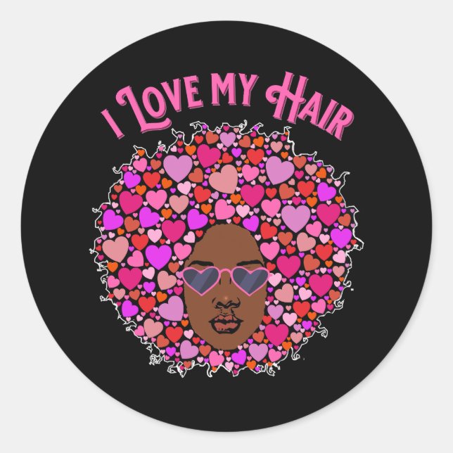 Sticker Rond J'aime mes cheveux naturels Afro Kinky Valentine's (Devant)