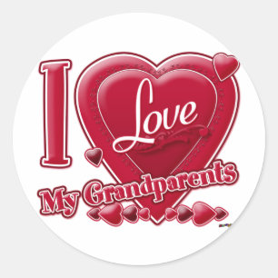 Sticker Rond J'aime mes grands-parents coeur rouge
