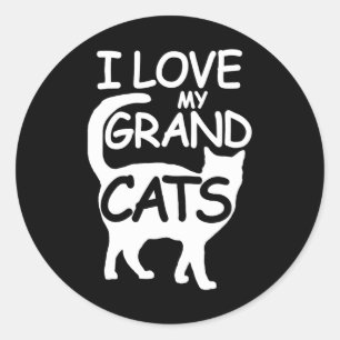 Sticker Rond J'Aime Mes Petits-Cats Grand-Mère Grand-Père Chat 