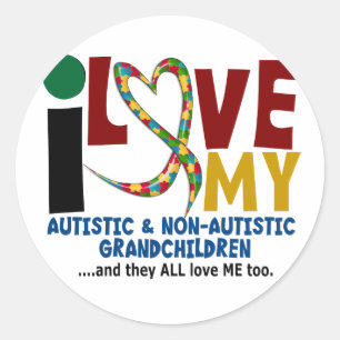 Sticker Rond J'aime mes petits-enfants 2 autistes et de