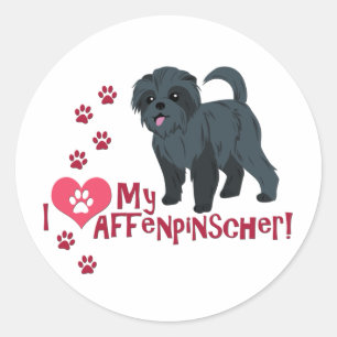 Sticker Rond J'Aime Mon Affenpinscher !