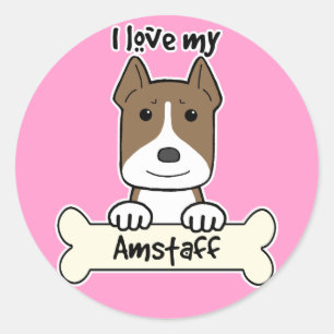 Sticker Rond J'Aime Mon Amstaff