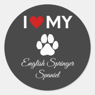 Sticker Rond J'aime mon anglais Springer Spaniel chien texte pe